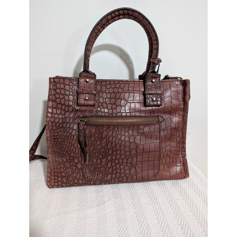 Jessica Simpson Satchel Bag Croc Embossed Faux Leather Top Handle Shoulder Bag - Picture 2 of 8